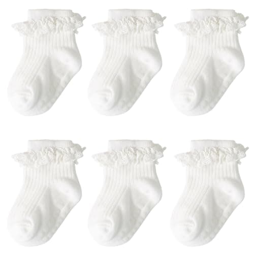 DRESHOW BQUBO Baby Girls Toddler Anti Slip Socks - Cute Frilly Ruffle Grip Ankle Socks for Infant Girls 0-3 Years