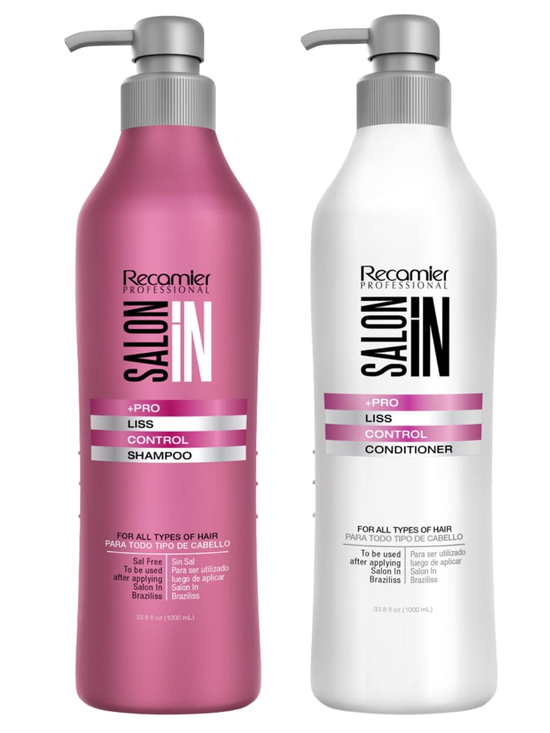 Salon In by Recamier AntiFrizz Shampoo Conditioner Set Liss Control Detangler Champoo Acondicionador 338 fl oz