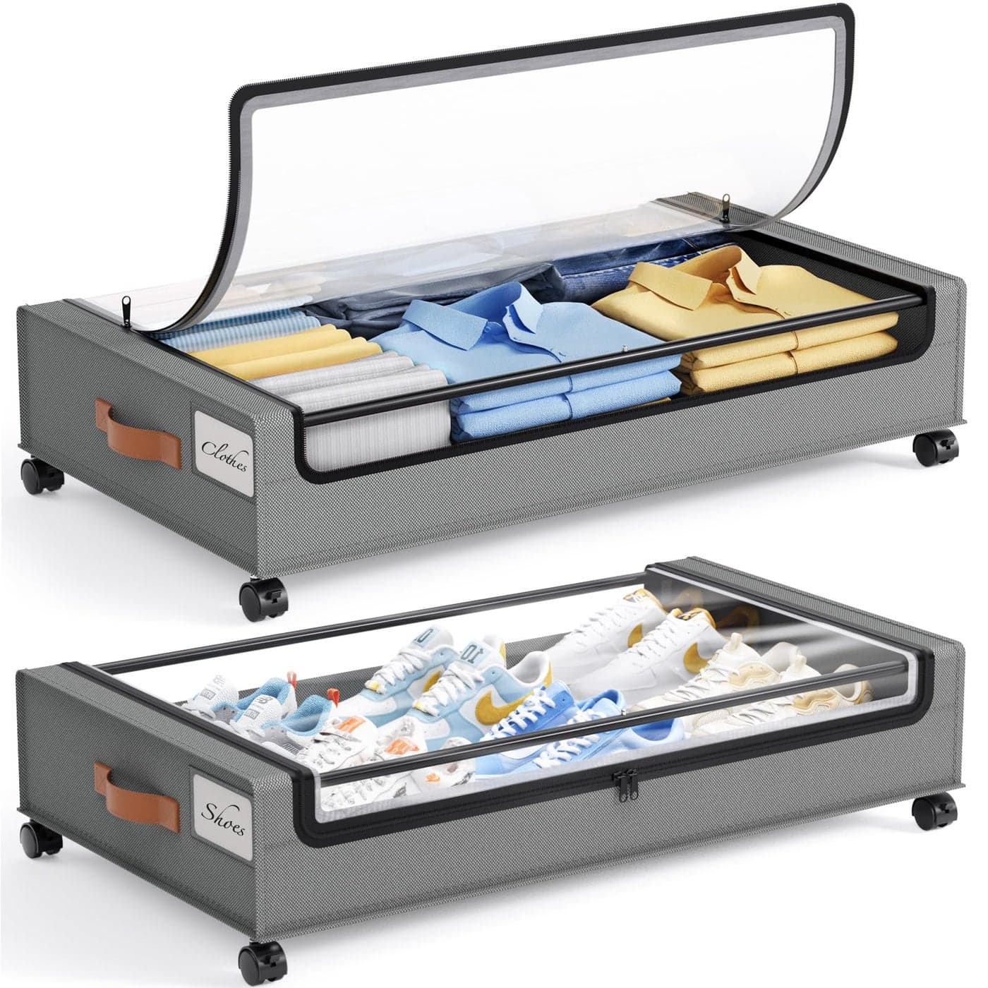 Yecaye Under Bed Storage with Wheels 2 Pack Under Bed Storage Containers Large Under Bed Rolling Storage with Clear Window Label Bedroom Storage Organizer for Clothes ShoesToys Books Blankets