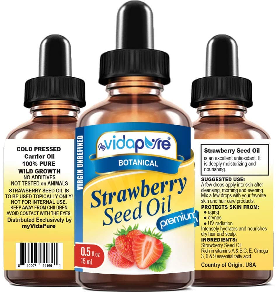 MYVIDAPURE STRAWBERRY SEED OIL 100 Pure Unrefined Virgin Cold Pressed Moisturizer for Face Skin Hair Nails Scars Anti Aging Omega 6 Vitamin C 05 Floz 15 ml