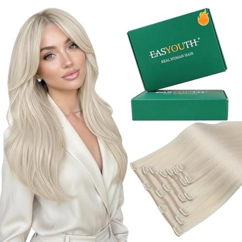 Easyouth Clip in Hair Extensions Human Hair Blonde Clip in Hair Extensions Human Hair White Blonde Real Hair Extension Clips in Ease of Use 16 Inch 120G 7Pcs