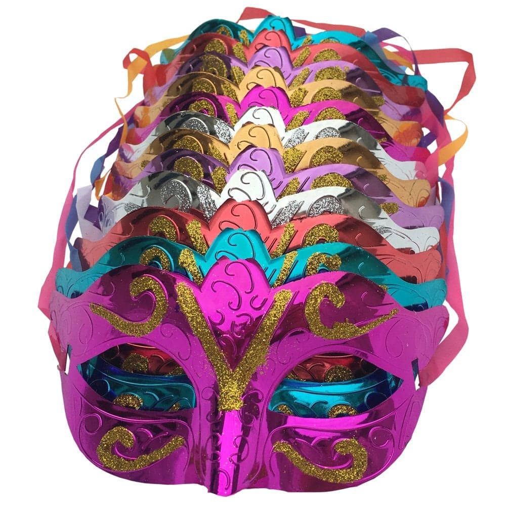 Arlai Pack of 12 Gold shining plated party mask wedding props masquerade mardi gras mask