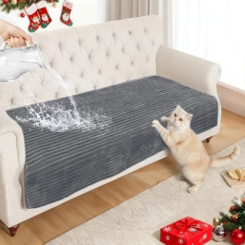 NAISI Couch Covers for Dogs Waterproof Flannel Striped Sofa Cover Pet Friendly Washable Dog Mat for Couch Anti Slip Sectional Sofa Slipcover Protector(1pc/35"x 63",Dark Grey)