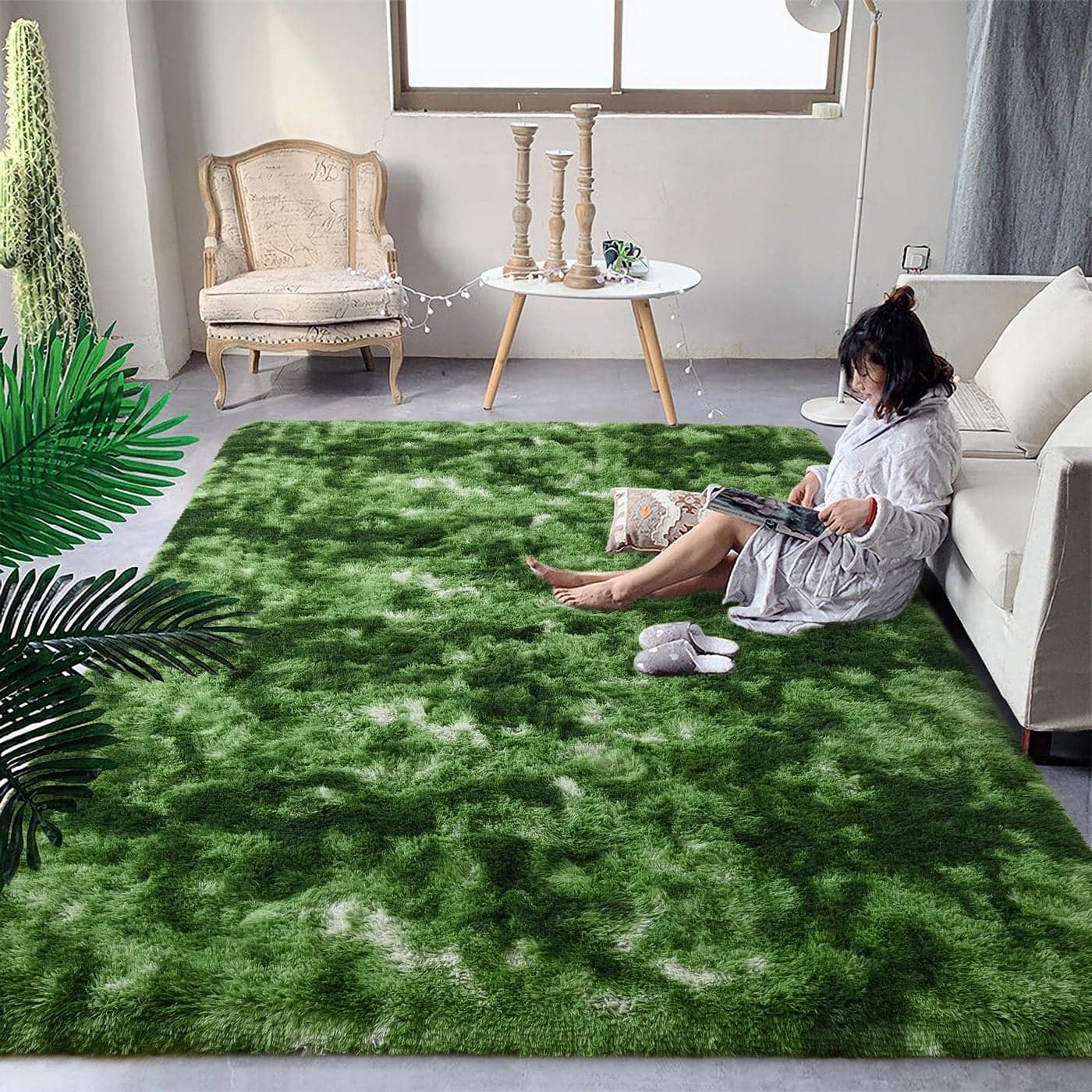 DweIke Fluffy Dark Green Rugs for Bedroom Living Room 3x5 Feet Soft Plush Shaggy TieDyed Forest Moss Green Girls Boys Kids Rug NonSlip and Machine Washable Carpet for Dorm Nursery Decor