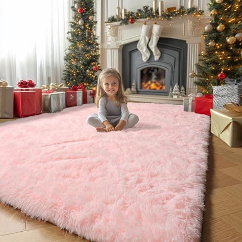 Pink Area Rugs for Bedroom Girls, Living Room Decor, Fluffy Fuzzy Shag Rug 4x6 for Kids Room, Soft Cute Indoor Floor Carpet for Baby, Teen, Nursery, Preppy Dorm, Playroom, Plush Aesthetic Bedside Rug
