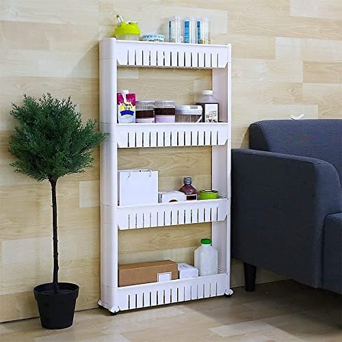 NAVRANG 4 Layer Storage Organizer Slim Rack And Shelf With Wheels For Easy Movement | Durable Plastic, White