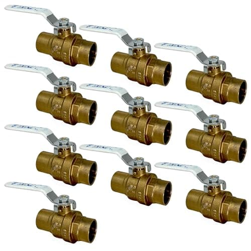10Pack PROCURU 34Inch Sweat CxC Heavy Duty Brass Ball Valve Full Port 600 WOG LF Certified Safe 3BC07510P