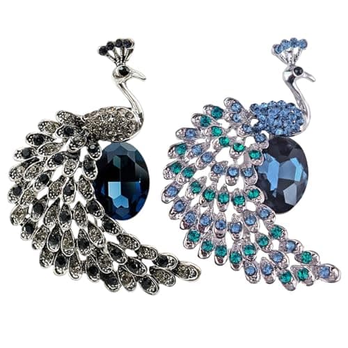 2pcs Rhinestone Peacock Brooch Pin for Women Girls Fashion Exquisite Exaggerated Big Crystal Bird Animal Brooches Lapel Pins Elegant Dress Accessories Wedding Christmas Birthday Jewelry Gift
