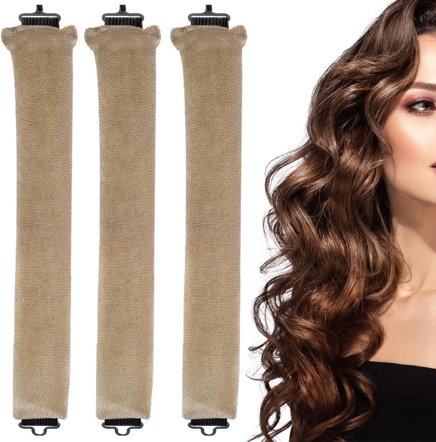 3PCS Heatless Khaki Headband for Long Hair No Heat Overnight Curls