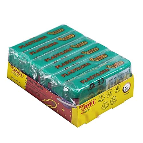 Jovi Plastilina Light Green Non-Drying Modelling Clay for Art & Craft, Pack of 6 Bars - 50gms Each for Fine Motor Skills, Moulding, Pottery Sculpting Project Work with Dough