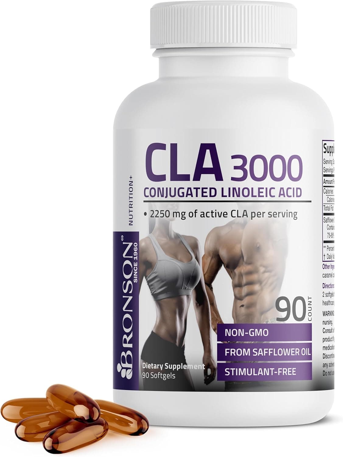Bronson CLA 3000 Extra High Potency Supports Healthy Weight Management Lean Muscle Mass NonStimulating Conjugated Linoleic Acid 90 Softgels