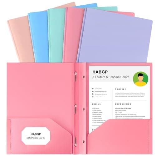 HABGP Two Pocket Folder With Prongs 5 Pack Pastel Colors Plastic Folders With Pockets and Business Card Holder Fit Letter Size for Organizing Papers in School Office Business