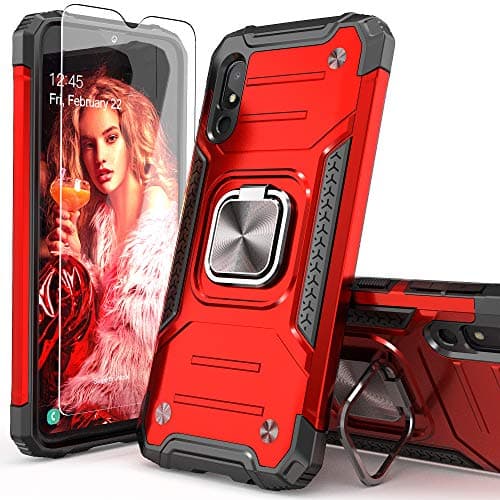 IDYStar for Galaxy A10E Case with Screen Protector,Shockproof Drop Test Cover with Car Mount Kickstand Lightweight Protective Cover for Galaxy A10E,Red