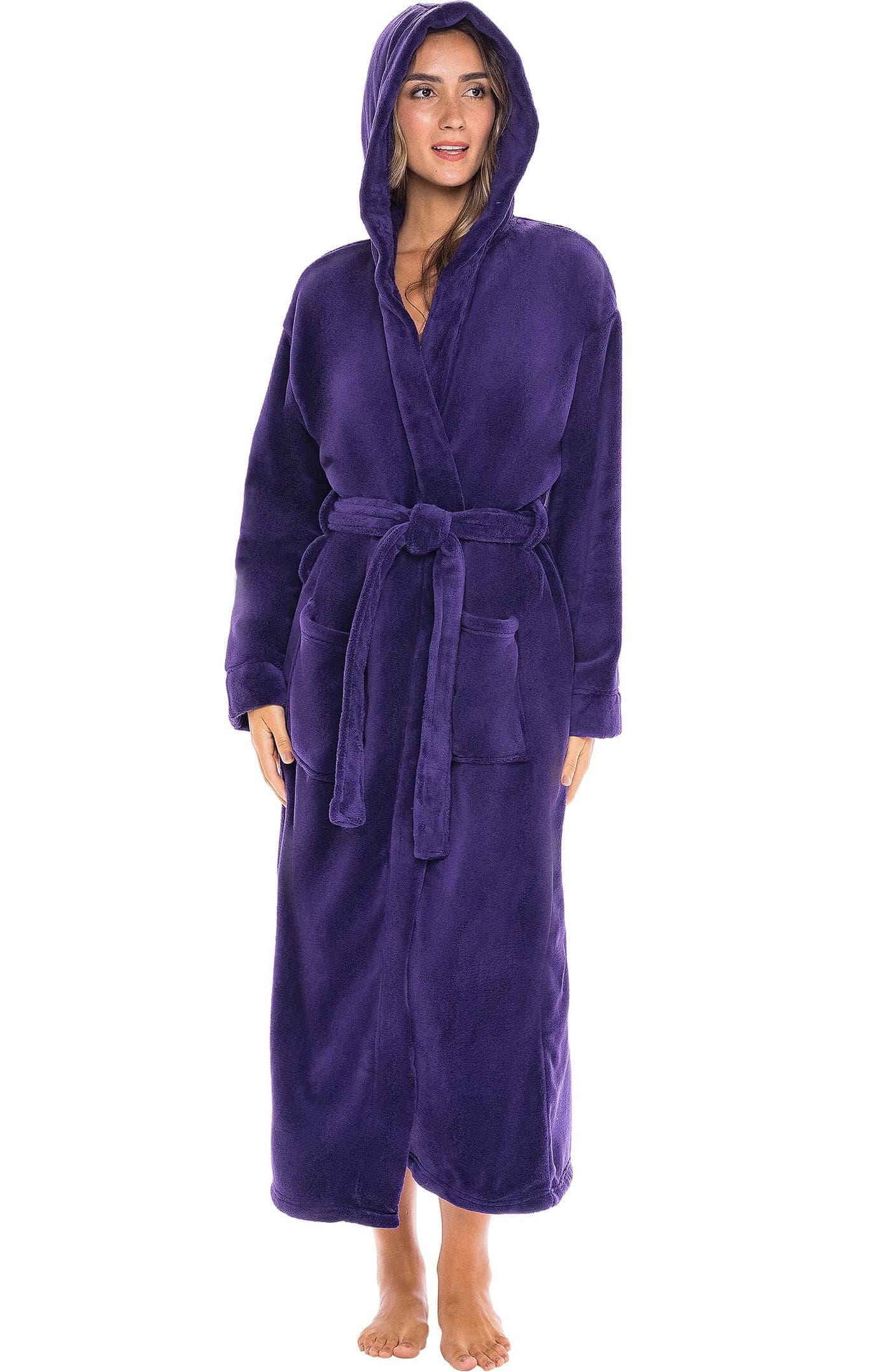Alexander Del Rossa Womens Robes Long Plush Bathrobe Womens Robe with Hood Hooded Robes for Women Plus Size Robe Purple Medium A0116PURMD
