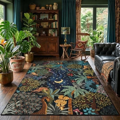 GarveeHome 5x7 Jungle Area Rug Washable Rugs for Living Room Bedroom Soft Low Pile Non Slip Accent Floor Mat Animal Print Throw Rug Indoor Carpet Dining Room Playroom