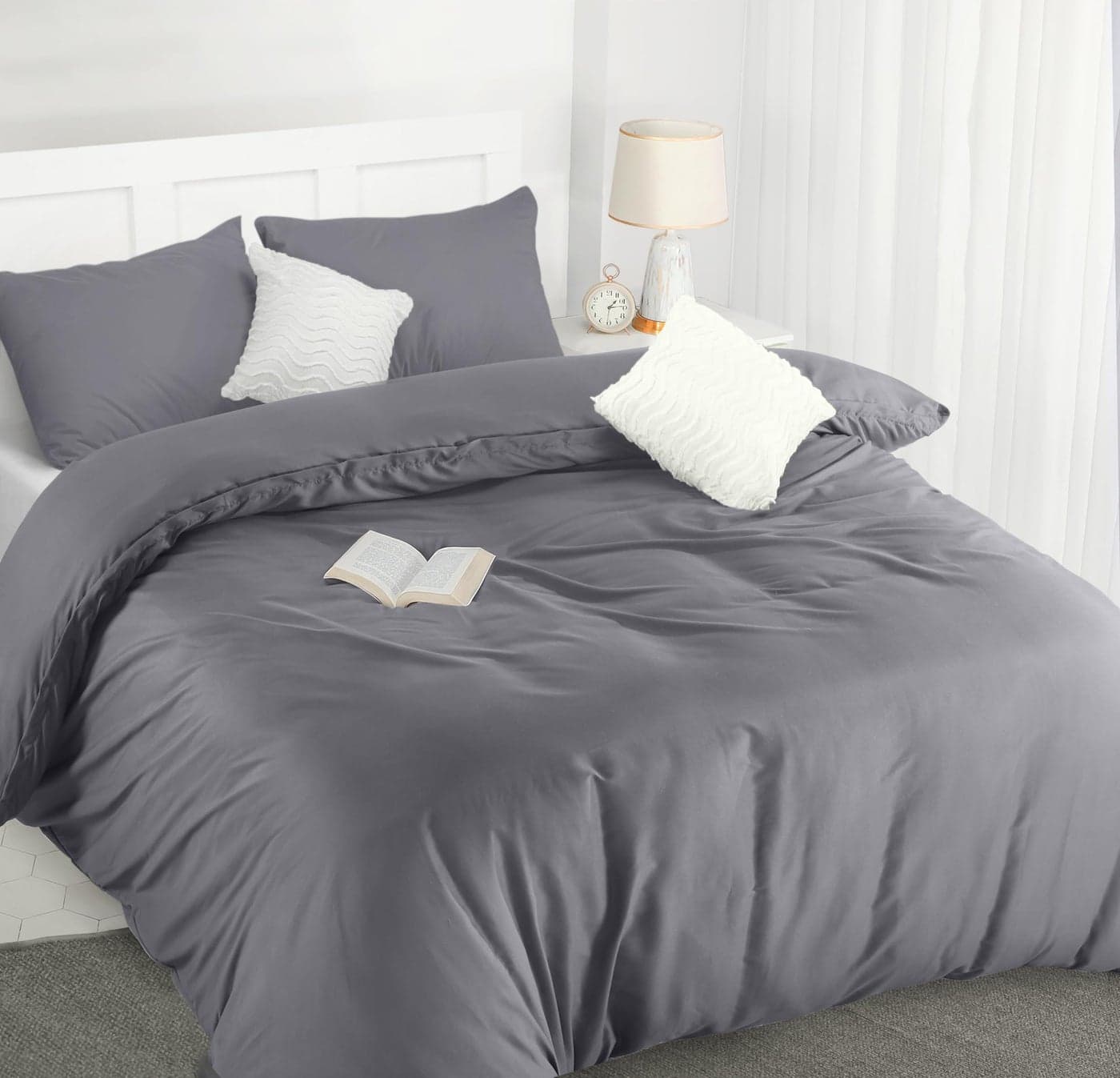 Utopia Bedding Duvet Quilt Cover Set with Pillow cases Soft Microfibre Polyester King Size Grey