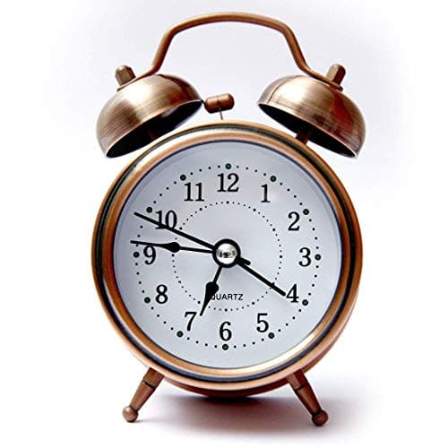 TETRIX Analogue Vintage Look Twin Bell Table Alarm Wind Up Clock with Night Led Light Copper Pack of 1