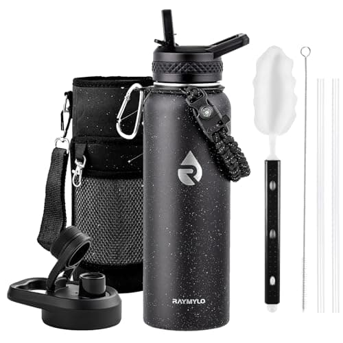 RAYMYLO Insulated Water Bottle 40 oz, Triple Wall Vacuum Stainless Steel (Cold for 36Hrs, Hot for 18Hrs), Leak Proof & Non-BPA, Modern Water Flask Jug with Paracord Handle & Straw Spout Lids