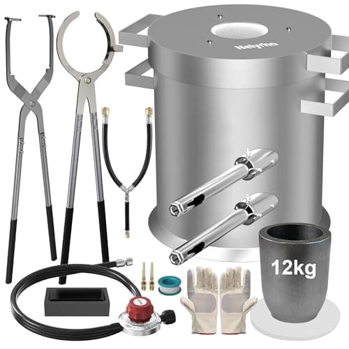 Nelyrho 12KG Propane Smelting Furnace Kit with 2 Crucible Tongs, Full Stainless Steel Foundry Kiln Smelting Gold Silver Copper Aluminum Metal Recycle Smelting Casting Tool