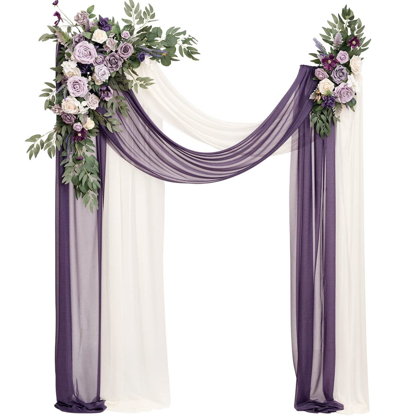 Lings Moment Purple Lilac Artificial Wedding Arch Flowers Kit Pack of 4 2pcs Hanging Flower Arrangement 2pcs Chiffon Drapes Ceremony Reception Fake Rose Arbor Backdrop Floral Party Outdoor Decor