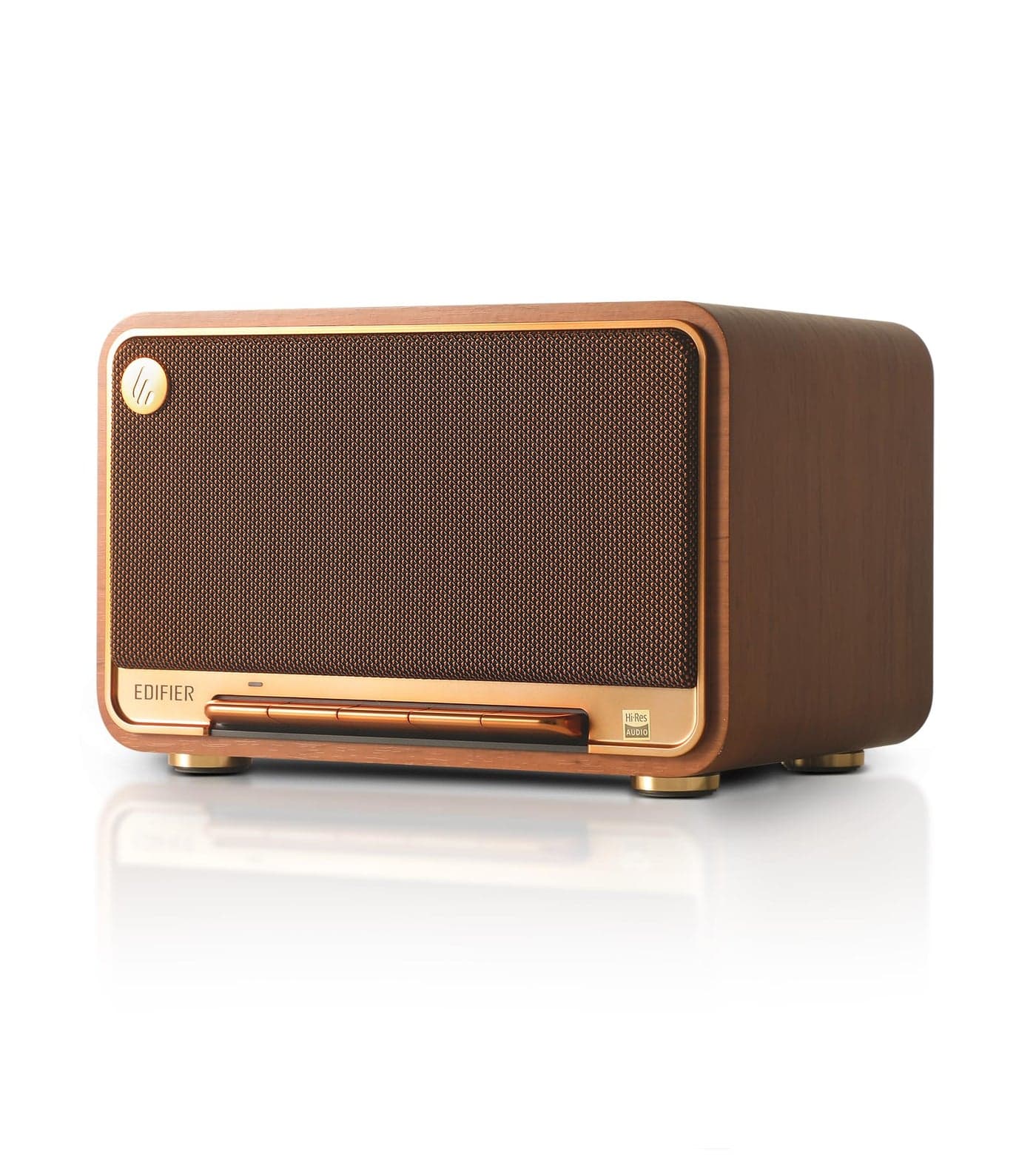 Edifier D32 Tabletop Wireless Speaker, Hi-Res Audio, LDAC, ALAC, 60W (RMS), 2.1 Acoustic Architecture, 11h Playtime, APP Control, Bluetooth 5.3, AirPlay2, USB-C and AUX Inputs, Brown