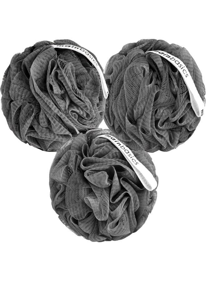 Charcoal Infused Bath Shower Loofah Sponge Pouf Body Wash Scrubber (Set of 3)