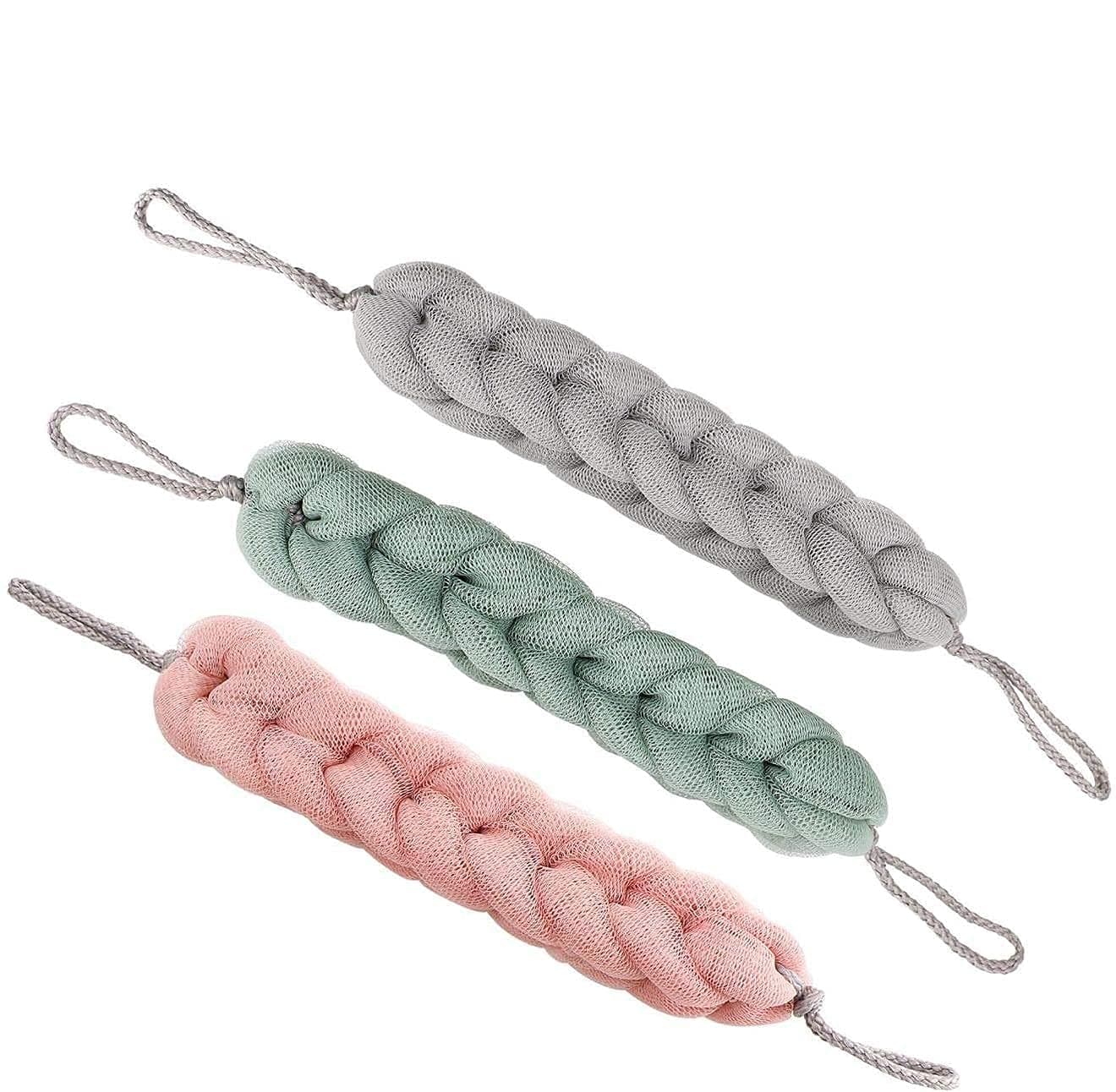 SUNBIRD :- 3Pcs Long Stretch Back Sponge with Rope Handles Back Scrubber Bath Shower Mesh Sponge Exfoliating Body Scrub