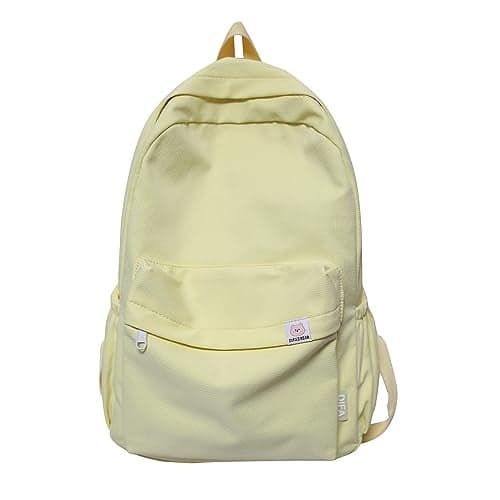 Extolove Cute Aesthetic Backpack Y2K Simple Solid Color Kawaii Backpacks Travel Laptop Backpack (Yellow)