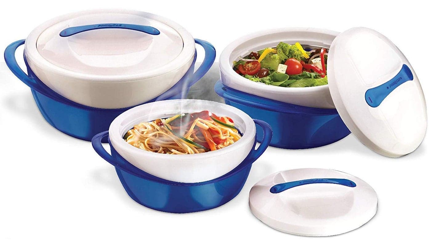 Pinnacle Insulated Casserole Dish with Lid 3 pc set 261256 qt Elegant Hot Pot Food WarmerCooler Large Thermal SoupSalad Serving Bowl Stainless Steel Best Gift Set for Moms Holidays Blue