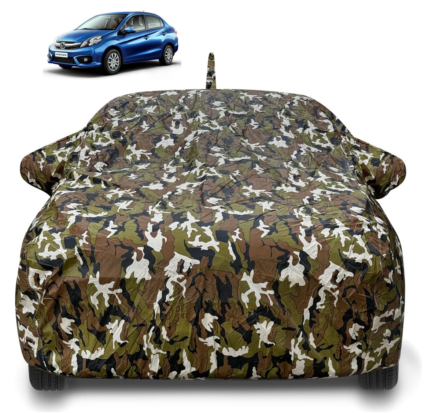 Auto Hub Waterproof Car Cover Compatible with Amaze(Model : 2013-2017) with Antenna & Mirror Pockets, Soft Cotton Lining, Amaze Car Cover Waterproof, Army, Multicolor