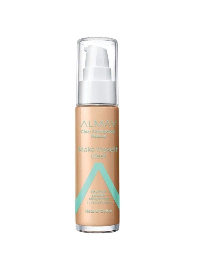 Clear Complexion Makeup, Matte Finish Liquid Foundation with Salicylic Acid, Hypoallergenic, Cruelty Free-Fragrance Free, Dermatologist Tested, 510 Natural Ochre, 1.0 oz