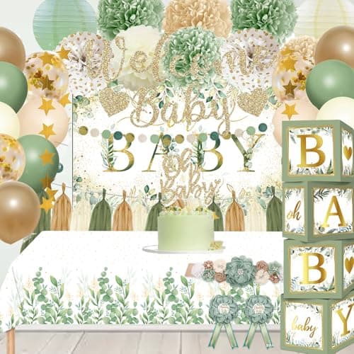 Sage Green Baby Shower Decorations Gender Neutral Baby Shower Decorations Welcome Baby Banner Sage Green Balloons Paper Lanterns Pom Tablecloth Neutral Gender Reveal Birthday Party Supplies