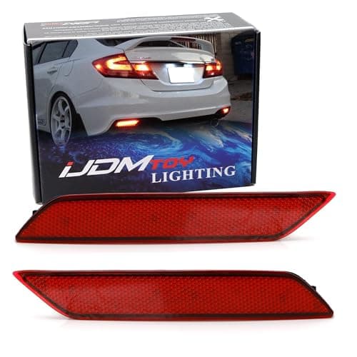 iJDMTOY Red Lens 60SMD LED Bumper Reflector Lights Compatible With 20132015 Honda Civic Sedan Function as Tail Brake Rear Fog Lamps