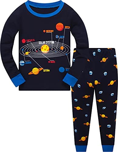 Little Boys Space Pajamas Sets for Toddler 100% Cotton Dinosaur Train Rocket Glow in Dark Sleepwear Long Sleeve 2 Piece kids Clothes Pjs 3-7T starry1-6256-6T