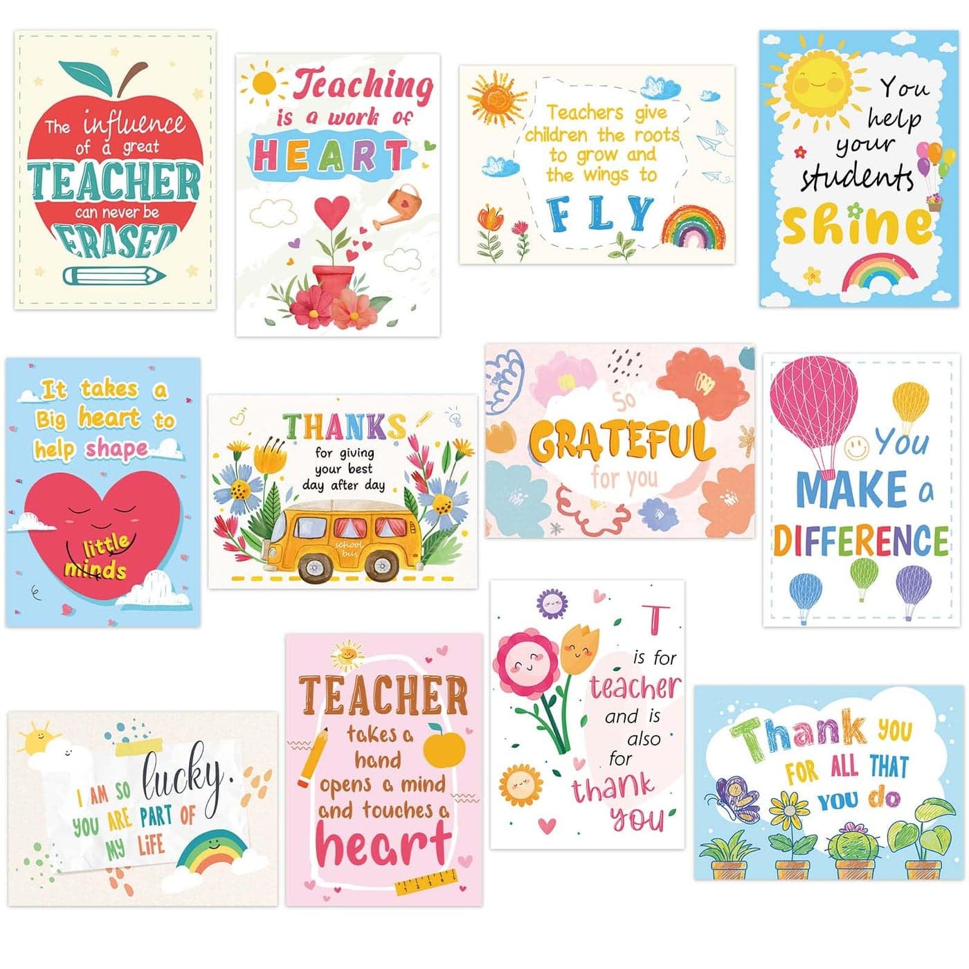 GRADESIN 24 Pack Teacher Appreciation Cards Bulk with Envelopes - 300GSM Thick and Blank Teacher Thank You Cards for Teacher Appreciation Week Best Teacher of the Year Teachers Day