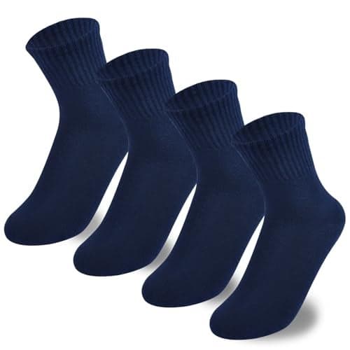 Hakugoo Boys Crew Socks - Seamless Cotton Dress Socks for Girls 5-7 Years, 4 Pairs (Navy, M)