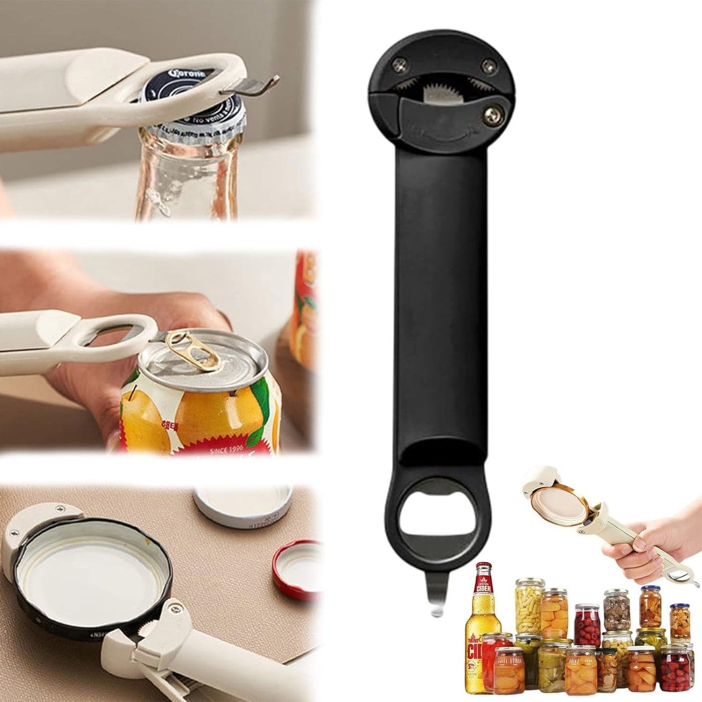 Multifunctional Retractable Bottle Opener Adjustable Multifunctional Can Opener Jar Lid Gripper 2025 New Jar Opener Bottle Opener for Weak Hands Senior Arthritis Black