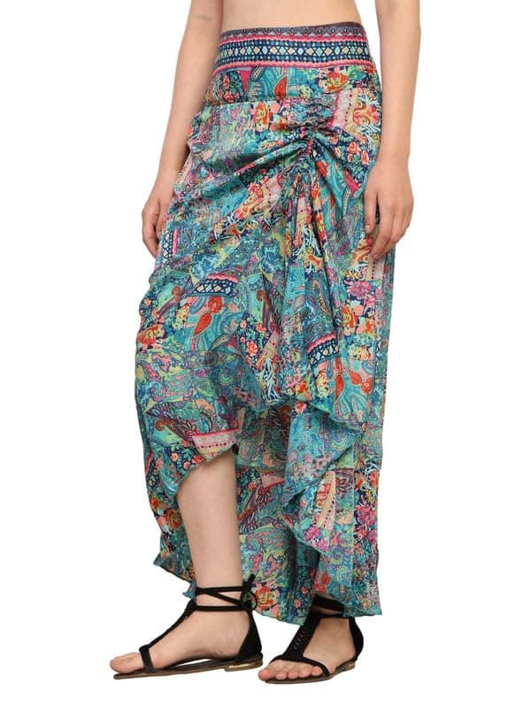 KE KanhaExports Women Rayon Skirt Perfect For Beach | Summer Top | Boho | Short & Long Skirt | Stylish Lehenga Type -5255, Green, 2XL