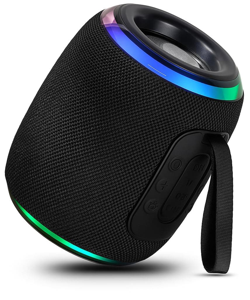 VEHOP M6 Portable Bluetooth Speaker, 10W 360 Surround Sound, Beat Synced RGB Lights, upto10Hrs Playtime, Multi-Playback Modes-BT5.3/TF Card/Aux-in, IPX4 Water Resistant Speaker & Type-C Charging.