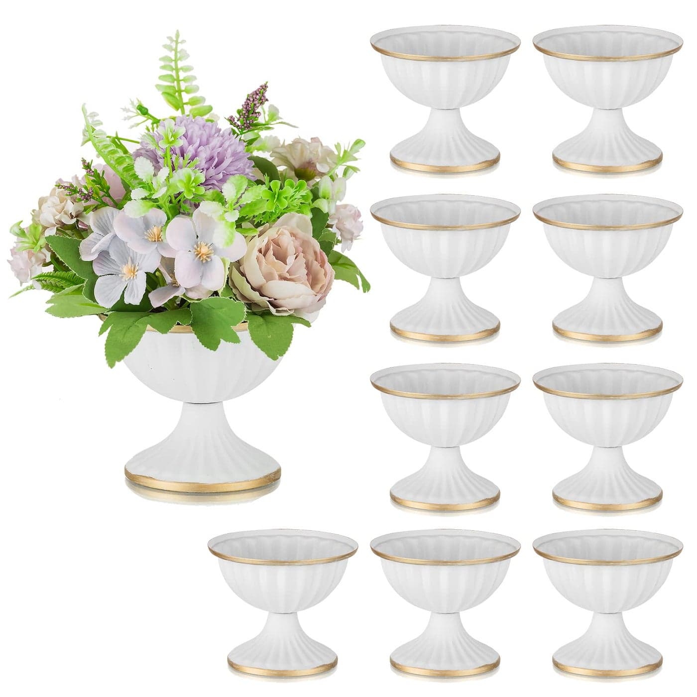 Sziqiqi Mini White Flower Arrangement Pots for Centerpiece Table Decorations Metal Vase Urn Planter Decor for Home Wedding Party Christmas 37IN10PCS White