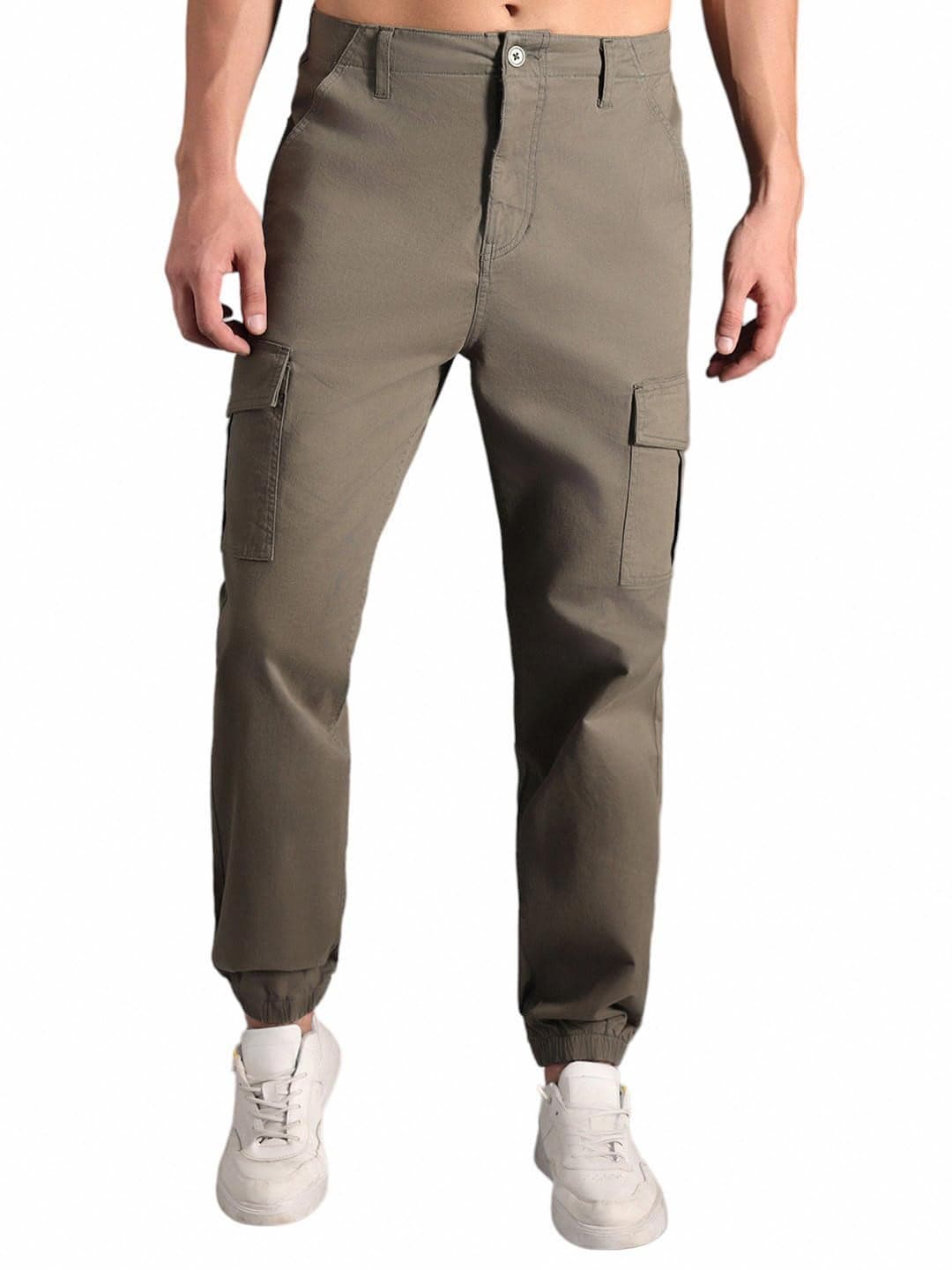 HIGH STAR Men Relaxed Mid-Rise Cargo Joggers Olive