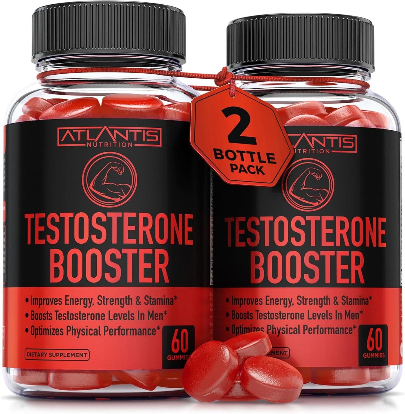 Atlantis Nutrition Testosterone Booster Gummies For Men Enhances Strength Stamina Optimizes Performance Male Enhancement Made With Tribulus Horny Goat Weed Maca Root 2Pack 120 Gummies