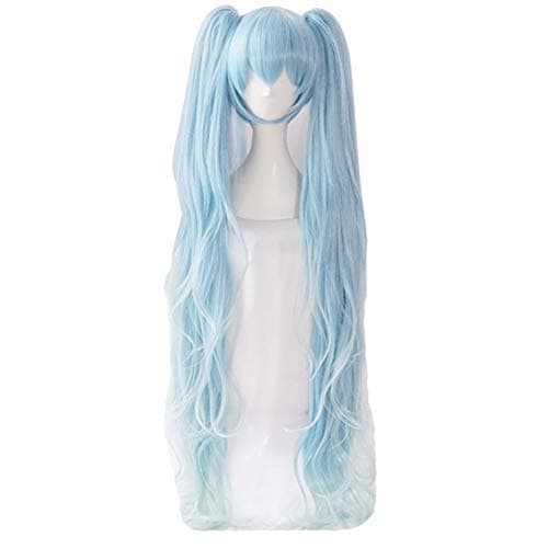 XINGWANG QUEEN Anime Cosplay Wig 120cm Long Mixed Light Blue Gradient Clip On Double Ponytails