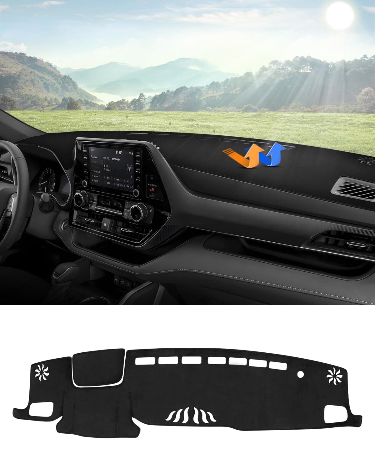 Autorder Dashboard Cover Mat for Toyota Highlander 2020 2021 2022 2023 2024 2025 Accessories Dash Cover Flannel Dash Mat Sunshade Glare UV Rays ProtectorCompatible with or Without Display