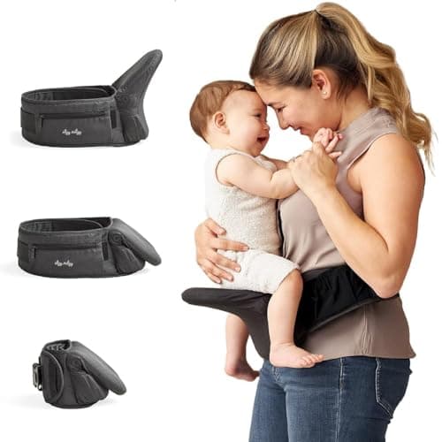 Itzy Ritzy Hip Seat Baby Carrier Foldable 3Position Infant Toddler Carrier Supports 1244 lbs Strapless Lightweight Design Includes Zippered Pocket Extender to Fit Waists up to 62 Black