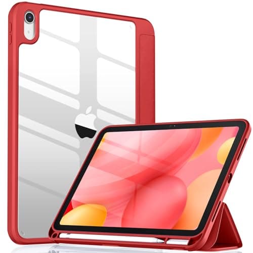 Wenlaty Compatible with iPad (A16) 11th Generation Case 11 Inch 2025, for iPad 10th Generation Case 10.9 Inch 2022 with Pencil Holder, Trifold Stand Protective Clear Back Shell, Auto Wake/Sleep, Red