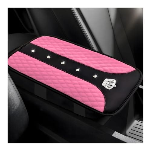 Yourkar Bling Crown Car Center Console Mats AntiSlip and Waterproof Crystal Car Armrest Pad Protector Universal Rustproof Armrest Decor Cushion for Cars SUVs Car Accessories Pink