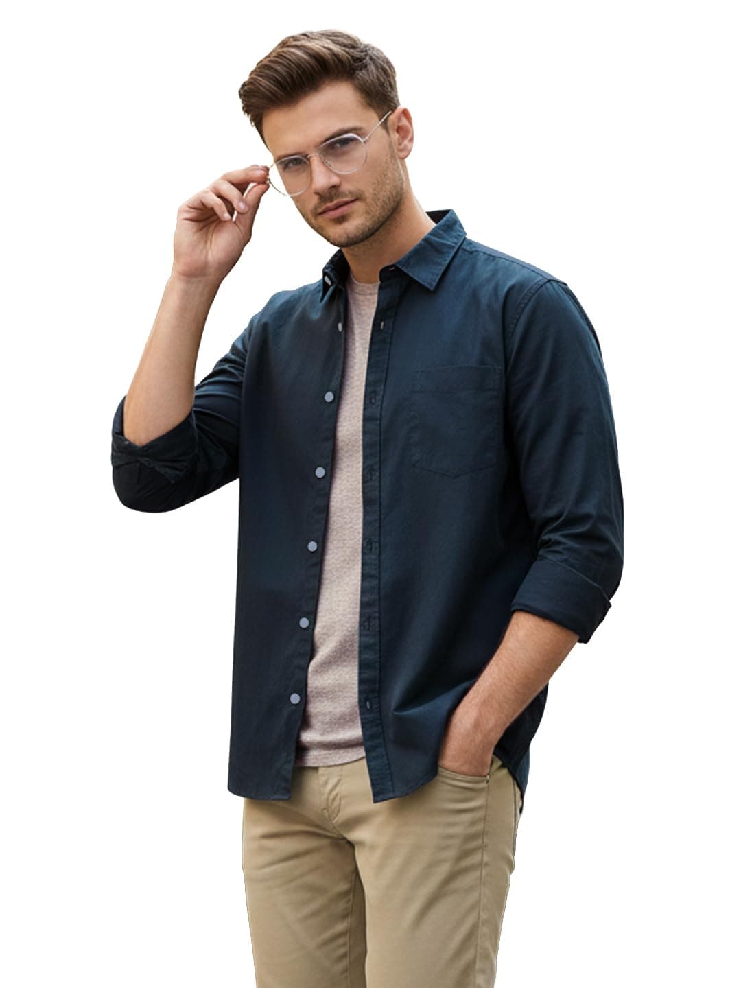 Urbano Fashion Men's Navy Cotton Full Sleeve Regular Fit Casual Solid Shirt (shirtsolreg-02-navy-xl)