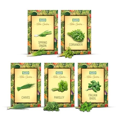 IFFCO Urban Gardens Culinary Herb Seeds Combo Pack for Kitchen Garden – Italian Basil, Coriander, Parsley, Chives & Green Onion | Balcony Gardening | High Germination | All-Season Growth