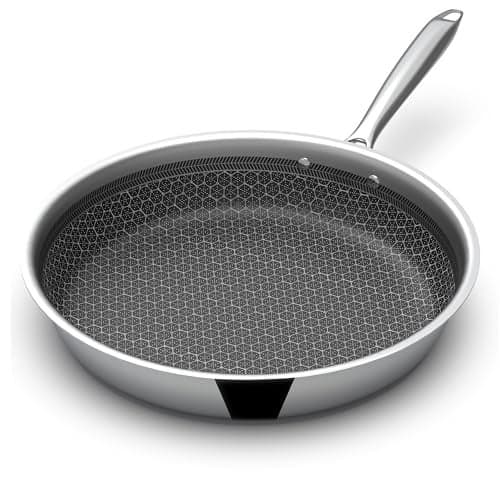 ESSPY Triply Stainless Steel Frying Pan | Honeycomb Pattern Fry Pan | Omelets Pan Non Stick | Gas & Induction Compatible | Riveted Handle | Food Safe & PFOA Free | Scratch Resistant(22 cm/1.5 L)